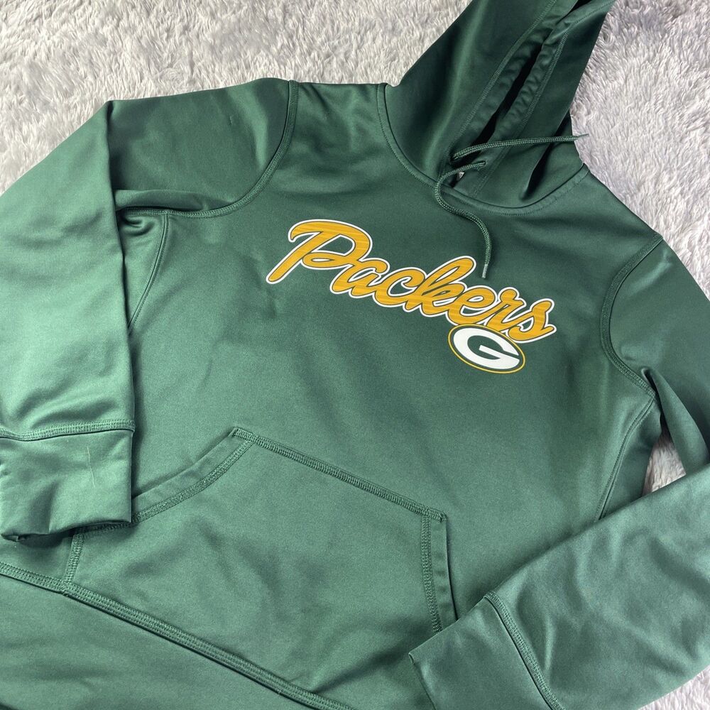 Green Bay Packers Hoodie Mens Medium Sweatshirt Pullover Script TX3 Warm NFL